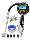 AZUNO Digital Tire Inflator with Pressure Gauge, 200 PSI, Heavy Duty Air Compressor Accessories, w/Rubber Hose Lock on Air Chuck and Quick Connect Coupler