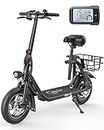 Gyroor Electric Scooter with Seat, 450W Powerful Motor up to 20 Miles Range, Foldable Scooter for Adult Max Speed 15.5Mph, Commuter Electric Scooter with Basket