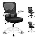 ALFORDSON Ergonomic Office Chair Mesh for Home Office, Mid-Back Student Computer Study Desk Chair with Adjustable Flip-Up Arm & Lumbar Support, Gaming Racing Task Chair, Keldon White Black
