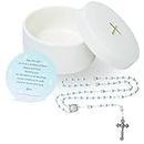 Sweet Treasures Gift – Baptism Gifts for Boys, First Rosary with Ceramic Keepsake Box and Card, Catholic Communion Gift, Christening and Baby Shower Rosary Beads, Blue