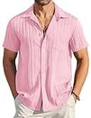 COOFANDY Mens Shirts Short Sleeve Casual Button Down Shirt for Men Fashion Summer Beach Shirt Hawaiian Shirt for Men Pink