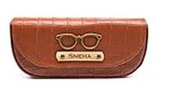 AICA Personalized Name & Charm Sunglasses Case for Men & Women (TanBrown) | Self – Textured Leather Eyewear Cover with Magnetic Closure | Gifts for Men & Women