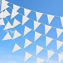 DOJoykey Reusable Nylon Fabric Solid White Bunting Banner, Outdoor Waterproof Bunting Flags Garden Home Mother‘s Day Party Decoration, 66ft Bunting with 52pcs White Flags