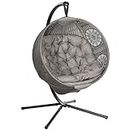 Outsunny Outdoor Hanging Chair, Swing Chair with Metal Stand, Thick Padded Cushion, Foldable Basket and Side Pocket, for Indoor and Outdoor, Sand