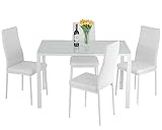 FDW Dining Table Set Glass Dining Room Table Set for Small Spaces Kitchen Table and Chairs for 4 Table with Chairs Home Furniture Rectangular Modern (White)