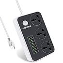 Power Strip with USB Ports Long Cord Universal Socket 3 Outlets Surge Protector 6 Quick USB (5V 3.4A 17W) Charging Station 6.5ft Power Cord 2500W Circuit Breaker Child Safe Door