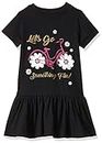 T2F Girl's Cotton A-Line Knee-Length Casual Dress (GLS-DRZ-01_Black_11 Years-12 Years)