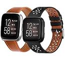 Yibcaiic Bands Compatible with Fitbit Versa 2 Bands Women Leather Versa Bands Men, Classic Soft Hollow-out Floral Leather Straps for Fitbit Versa & Versa 2 & Versa Lite & Versa SE