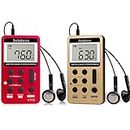 Retekess V-112 AM FM Radio Portable Mini Radio with Earphone Pocket Digital Tuning Rechargeable Battery LCD Display for Walk & Jogging (Gold+Red)