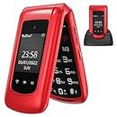 CHAKEYAKE 2G Flip Phones Unlocked Sim Free Mobile Phone for Elderly, Easy-to-Use Senior phone with Large Button, SOS Button and Charging Cradle (Red)