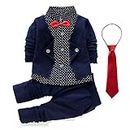 2pcs Baby Boys Dress Clothes Toddler Gentleman Outfits Infant Formal Suits Sets Shirt + Pants (Navy tie,24M)