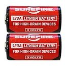 Surefire Piles 123 A, 3,3 x 1,5 x 1,5 cm, Mixte, Batterien Lithium 123A 3V 2-ER Packung, Rouge, 3.3x1.5x1.5 cm