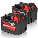 WECACHWE 18V 9.0Ah Tool Battery - Replacemnet for Milwaukee Cordless Power Tools Battery and Charger M-18 48-11-1840 48-11-1828 48-11-1820 48-11-1815 48-11-1850 48-11-1890 2646-22CT Battery (2 Pack)