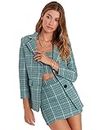 SIRIL Women's Co-ord Set Lycra Long Sleeve Blazer Inner Crop Top and Skirt Set | Top and Bottom Set (574TK10871-L_Sea Blue)