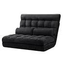 Artiss Sofa Bed, 2 Seaters Adjustable Couch Cushions Floor Cushion Lounge Recliner Chair Lounger Office Outdoor Indoor Living Room Bedroom Furniture, Removable Foldable Soft Space Saving Charcoal