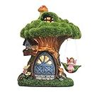 TERESA'S COLLECTIONS Garden Ornaments Outdoor for Garden Gifts, Solar Tree House with Swinging Fairy for Garden Decoration, Resin Flocked Garden Statue for Lawn Yard Patio, 19.5cm