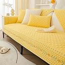 Solid Color Cotton Quilted Sofa Couch Cover,Weave Pattern Soft Sectional Couch Covers,Non Slip Washable Sofa Slipcover,Furniture Protector for Kids Dog Cat (Color : Yellow, Size : 27"x47"/70 * 120cm)