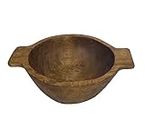 ANDALUCA Indonesian Mango Wood Round Decorative All Purpose Bowl with Handles (9in Diameter)