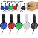 Yoley Bulk Headphones School 24 Pack Multi Color for Classroom Students Kids Children Boys Girls and Adult - BX450 Wired Headsets (NO MIC, 24Mixcolor)
