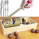 Artcome Heavy Duty Macadamia Nut Cracker Tool with 1 Crab Cracker, 2 Wide Crab Forks, Wood Handle Base with Rectangular Wooden Box Base for Walnuts, Almonds, Pecans, Hazelnuts, Macadamia Nut, etc