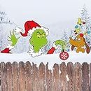 4PCS Grinchs Fence Peeker Outdoor, Whoville Grinchs Christmas Decorations,Grinchmas Decor for Tree Garden Wall Holiday Christmas Decorations