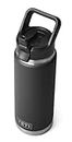YETI Rambler, Stainless Steel Vacuum Insulated Straw Bottle with Straw Cap, Black, 26oz (769ml)
