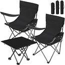 Purpeak 3 Pcs Folding Camping Chairs with Camp Table Portable Lawn Chairs Lightweight Beach Chairs Outdoor Collapsible Chair with Mesh Cup Holder for Travel Outside Camp Beach Fishing Sports (Black)