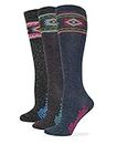 Wrangler Ladies Angora Blend Aztec Pattern Knee High Boot Socks 3 Pair Pack (Denim/Brown/Charcoal, Women's Shoe Size 6-9 - Socks Size Medium)