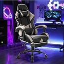 Ufurniture PU Leather Ergonomic Gaming Chair with footrest Computer Racing Chair Reclining Executive Office Chair Desk Chair for Adults Teens Grey & Black