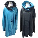 MYCRA PAC M/L Tahiti Blue/Black Reversible Pleated Hood Mini Donatella Raincoat