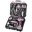 DEKOPRO Drill Set: Tool Set with 8V Pink Cordless Drill, Home Tool Kit with Drill, DIY Hand Tool Kits for Women Garden Office House Repair 126 Piece