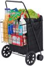 ( USED ) Folding Grocery Basket Cart Shopping Wheel Large Metal Utility Laundry