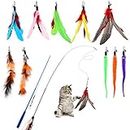 Hianjoo Feather Teaser Cat Toy Set 12 pcs, Interactive Toys for Cats 2 Retractable Cat Wand Funny Sticks and 10 Replacement Feather Teaser with Bell for Kitten Cat Catcher Having Fun Exercise Playing
