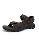 HEVA Mens Leather Sandals Sport Summer Outdoor Adjustable Shoes(8 UK,Brown)