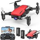 SIMREX X300C Mini Drone with Camera 720P HD FPV, RC Quadcopter Foldable, Altitude Hold, 3D Flip, Headless Mode, Gravity Control and 2 Batteries, Gifts for Kids, Adults, Beginner, Red