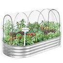 Raised Garden Bed with Greenhouse Frame and 3 Covers, 6x3x1 FT Garden Planting Box, Galvanized Metal Oval Tall Planter Box for Outdoor Gardening, Large Planting Space for Vegetables, Flowers