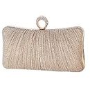 iWISH Womens Golden Glitter Clutch Purse Pleated Evening Bag for Bridal Wedding Party with Rhinestone Ring, Gold, Small