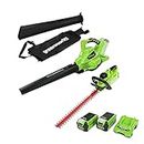 Greenworks Cordless Vacuum and Leaf Blower 2-in-1 GD40BV and Cordless Hedge Trimmer G40 HT (Li-Ion 40V 280km/h Air Speed 61cm Cutting Length 27mm Cutting Thickness with 2x2Ah Batteries and Charger)