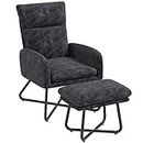 HOMCOM Modern Accent Chair with Ottoman, Upholstered Armchair with Footrest, Cross Metal Legs and Padded Cushion for Living Room, Bedroom, Dark Grey