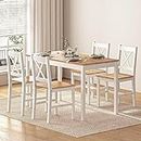 DlandHome 5-Piece Dining Table and Chairs Dining Room Set with One Table and Four Chairs for Home Kitchen, DCA-BSB-023,Teak&White,10BFLC023-WT-Pro-DCA