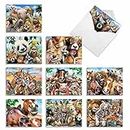 The Best Card Company - 10 Blank Animal Cards Boxed (4 x 5.12 Inch) - Assorted Pets, Zoo, Wildlife Cards for Kids - Here's Looking at Zoo M6639OCB