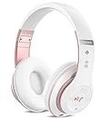 Prtukyt Bluetooth Headphones Over-Ear,Foldable Wireless and Wired Stereo Headset Micro SD/TF, FM for Phones/Samsung/Pads/PC, Comfortable Earmuffs &Light weight for Prolonged Wearing(White & Rose Gold)