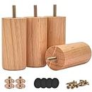 4 inch Solid Wood Furniture Legs, Btowin 4Pcs Modern Round Wooden Bun Feet with Threaded M8 Hanger Bolts & Mounting Plate & Screws for Sofa Couch Cabinet Bed