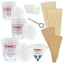 TCP GLOBAL Premium Paint Mixing Essentials Kit. Comes with 12 Mixing Cups, 6 Lids, 12 Wooden 12" Mixing Sticks, 12 Wooden Mini Mixing Paddles, 12 HQ 190 Mesh Paint Strainers & Paint Can Opener.
