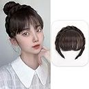 VIEWS Synthetic Wigs 1PC Front Hair Bangs, Synthetic Wigs Headband Wig Fringes Braid headband for Women Girls (Light Brown) Braided Hair Headbands