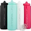 Hydra Cup - 4 PACK - 32oz Squeeze Water Bottles Bulk Set, BPA FREE, For Sports, Cycling, Bike, Quick Squirt Hydration, Shaker Cup Wire Whisk Included.