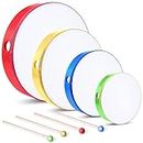 4 Pcs Kids Hand Drum Adults Wood Frame Drum Set with Drum Stick 12 Inch 10 Inch 8 Inch 6 Inch Percussion Musical Instruments for School Kids Adults Beginners Home Party Supplies (Multicolor)