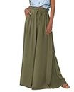 BTFBM Summer Palazzo Pants for Women Casual Elastic Waist Wide Leg Pants Flowy Beach Trousers Resort Wear for Women 2024(Solid Army Green, X-Large)