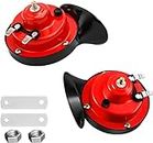 2PCS 300DB Super Loud Train Horns, 12V Waterproof Air Horns Replacement Kit, Car Air Electric Snail Double Horn, Automotive Accessories Universal for Car, Motorcycle, Truck, Bike, Boat (Red)