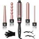 5 in 1 Curling Iron Wand Set, Sixriver Upgrade Curling Wand Hair Waver with Curling Thermal Brush&4 Interchangeable Ceramic Barrel(0.4"-1.25"), Long Lasting Curls Hair Iron Crimper, Instant Heat Up Hair Curler with Glove&2 Clips